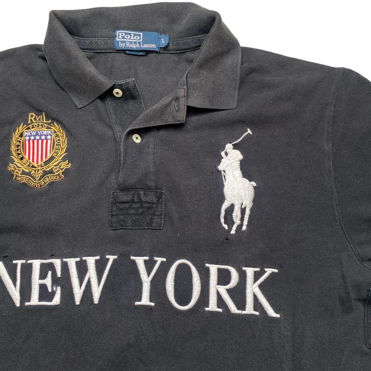 Ralph Lauren Polo New York Black and White Polo Short Sleeve Shirt (L)