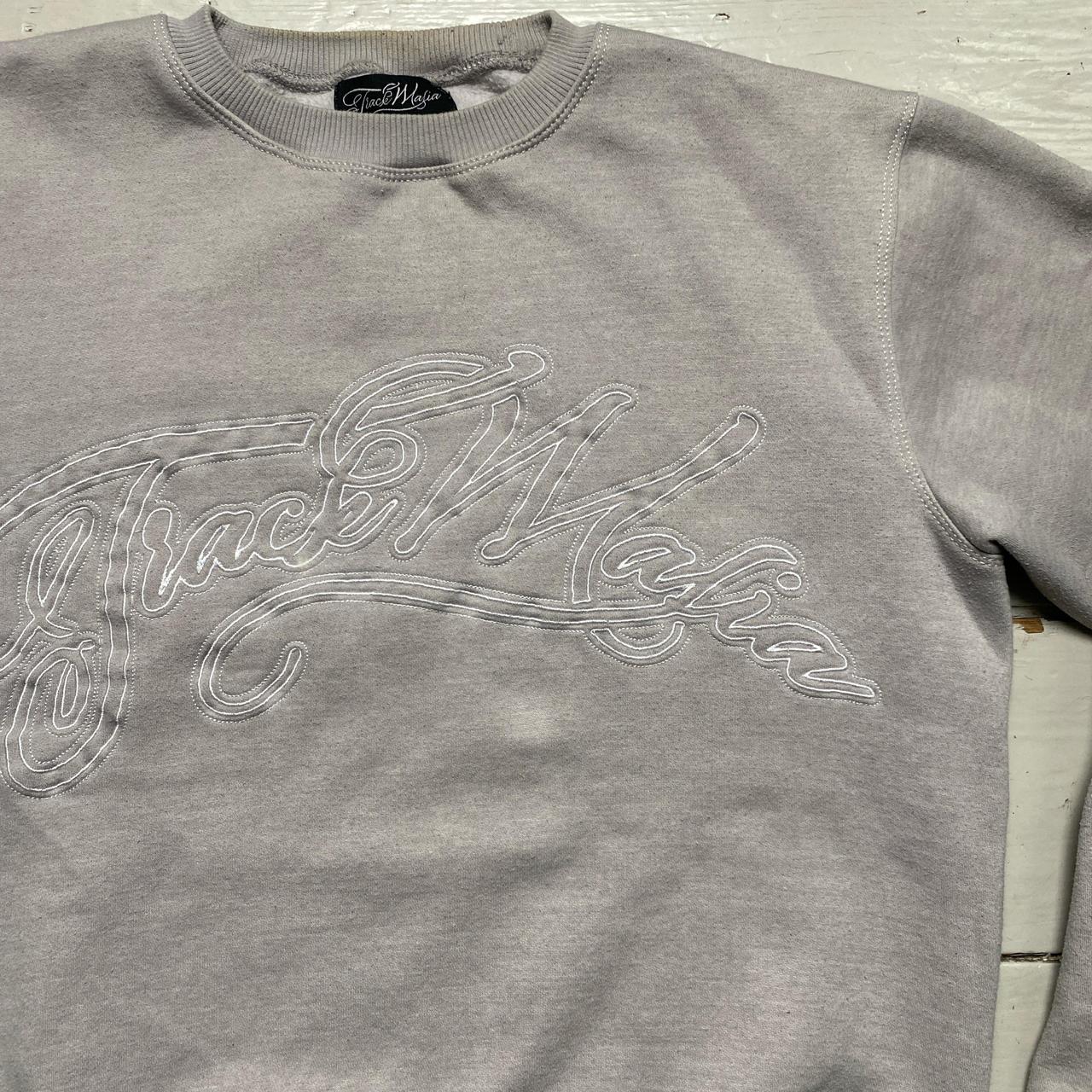 Track Mafia Grey and White Embroidery Stitch Jumper (S)