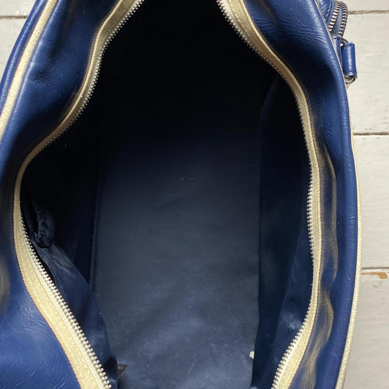 Navy and white Fred Perry leather weekend bag leather