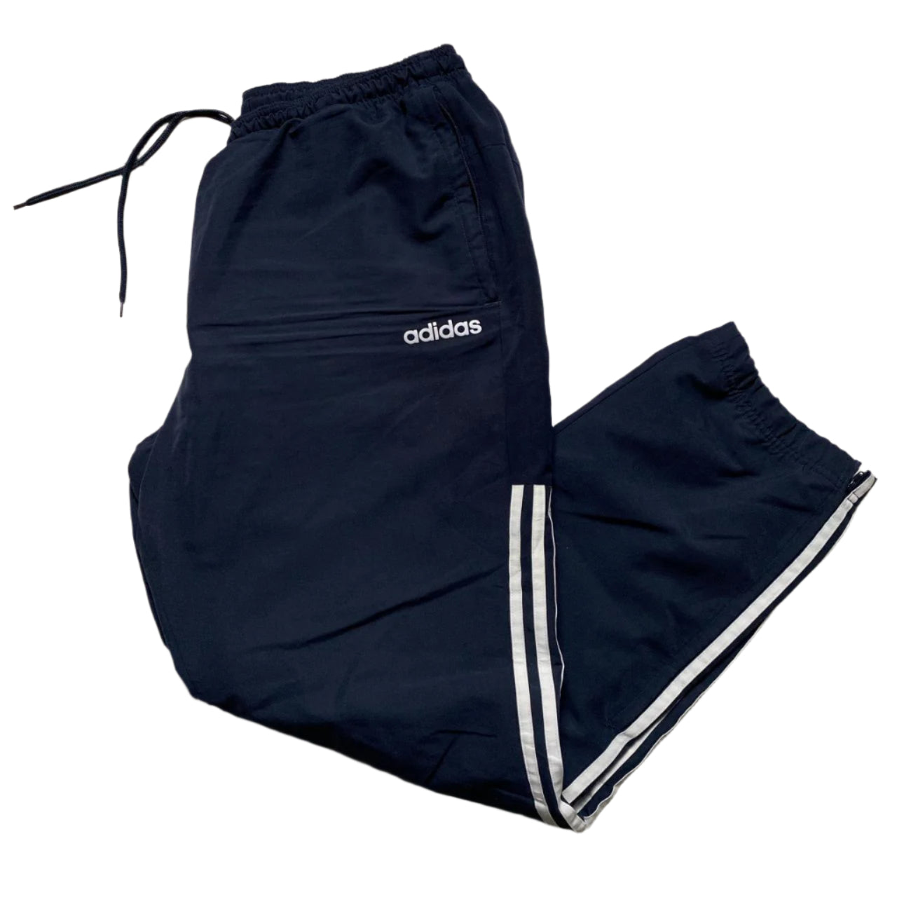 Adidas Navy and White Shell Trackpant Baggy Bottoms (XL)