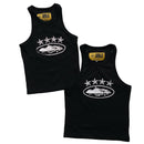 Corteiz Black and White 4 Star Alcatraz Tank Crop Top Vest (S/M)