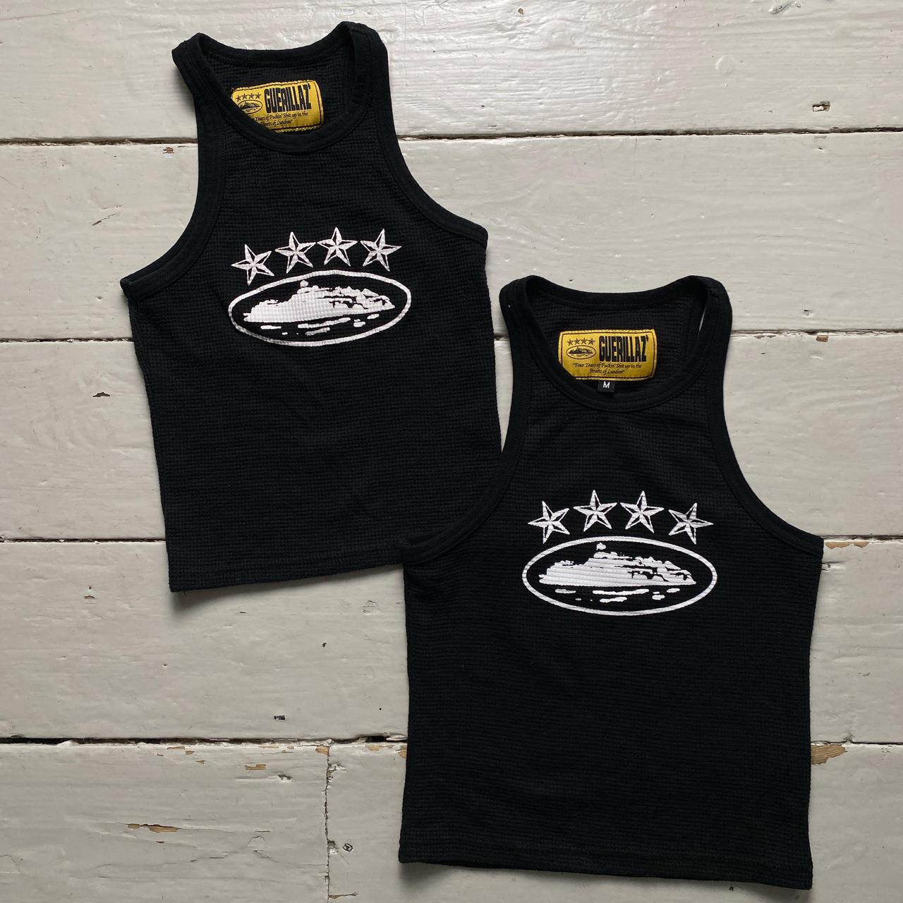 Corteiz Black and White 4 Star Alcatraz Tank Crop Top