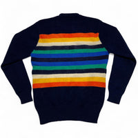 French Connection Vintage Striped Multi Colour Navy Knit Wool Jumper (M)