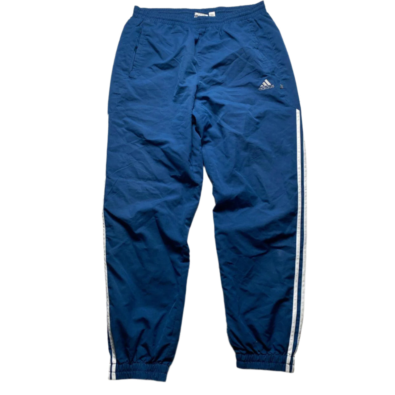 Adidas Blue and White Baggy Shell Trackpant Bottoms (M)