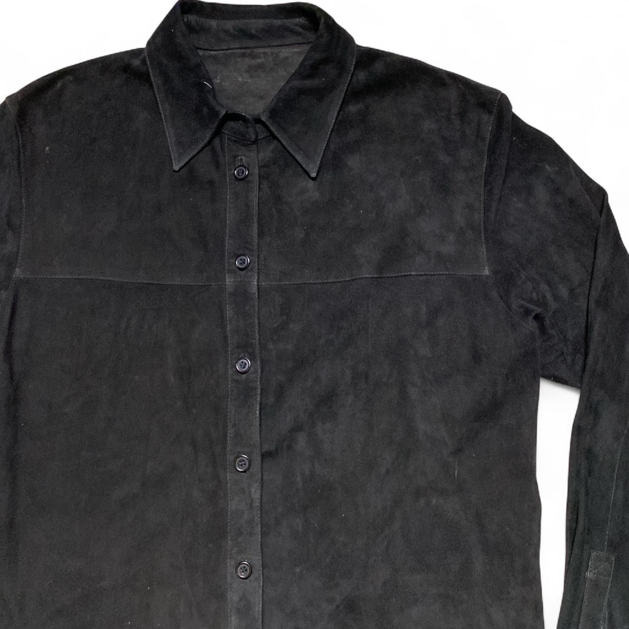 Black Suede Leather Long Sleeve Shirt