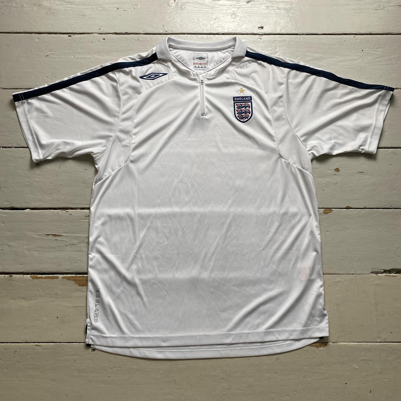 England Umbro White and Navy Vintage Football Jersey