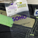 Criminal Damage Cargo Parachute Baggy Combat Trousers Black and Green Contrast Stitch (M)