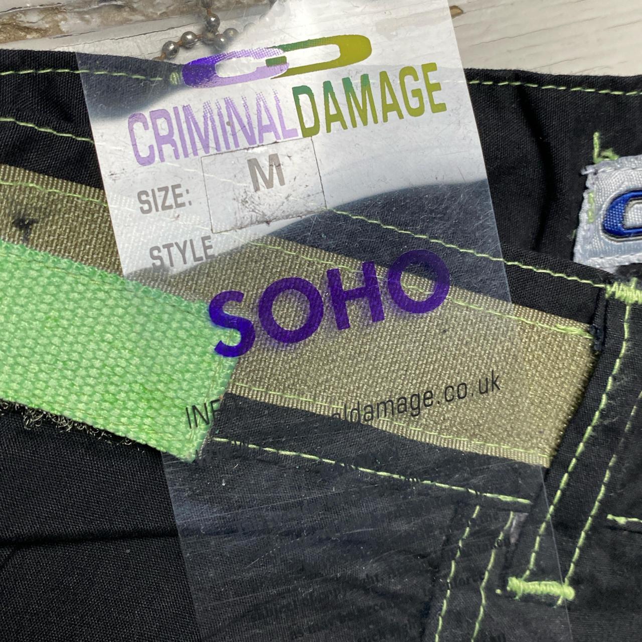 Criminal Damage Cargo Parachute Baggy Combat Trousers Black and Green Contrast Stitch