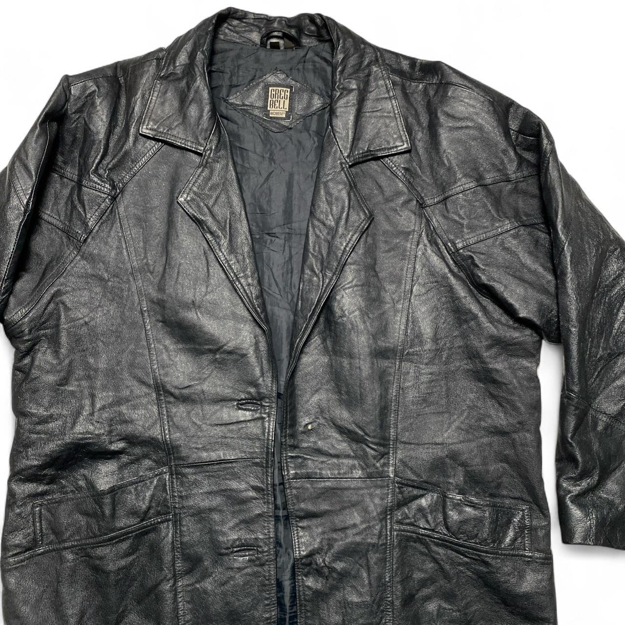 Greg Bell Black Leather Trench Coat Jacket (XL)