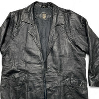 Greg Bell Black Leather Trench Coat Jacket (XL)