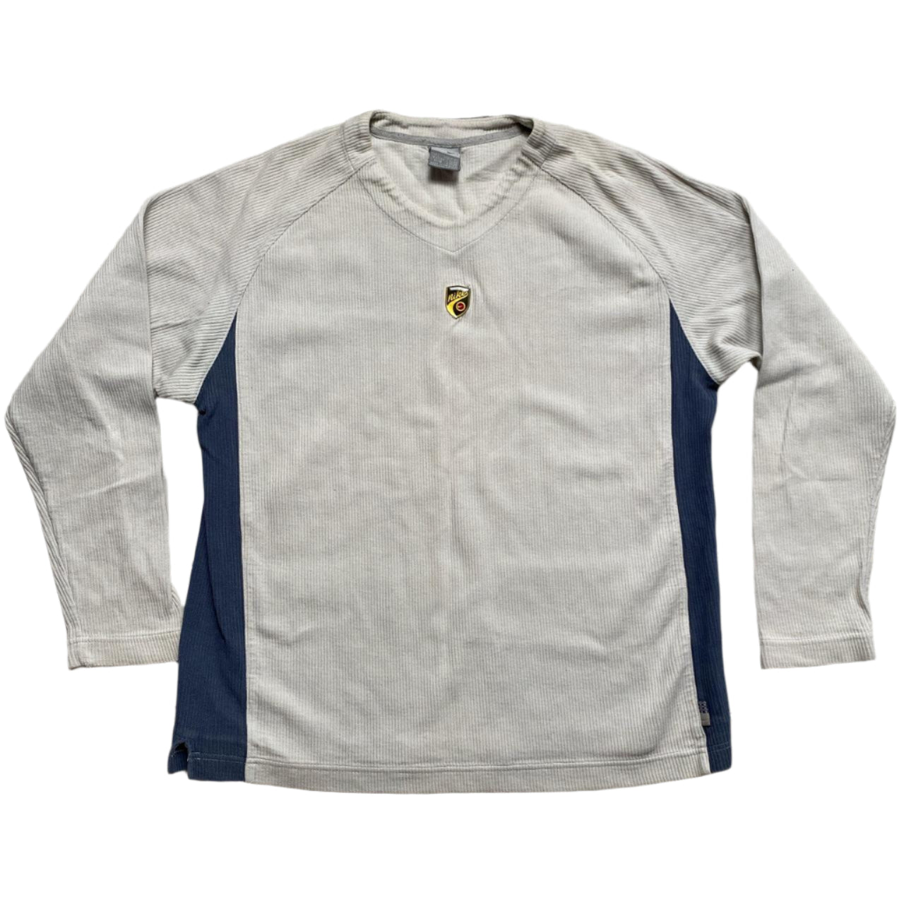 Nike V Neck Vintage Cream White and Grey Jumper (L)