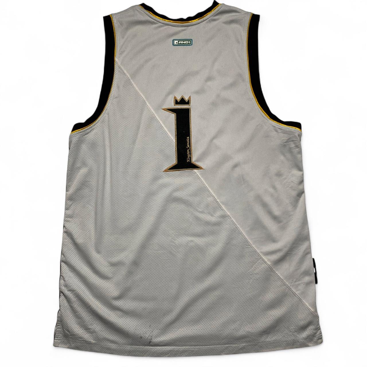 And1 Vintage y2k Kingston Jamaica Basketball Vest Jersey White Black Yellow and Green (XL)