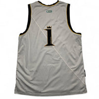 And1 Vintage y2k Kingston Jamaica Basketball Vest Jersey White Black Yellow and Green (XL)