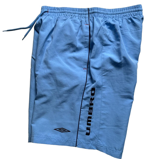 Umbro Vintage Light Blue and Navy Shell Trackpant Shorts (XL)