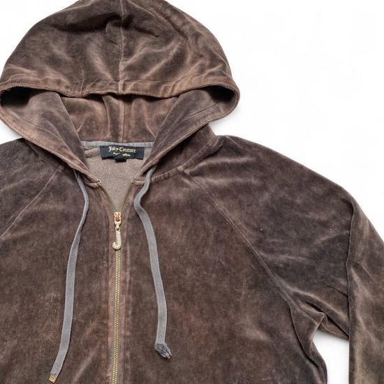 Juicy Couture Womens Velour Brown Jewel Zip Hoodie (M)