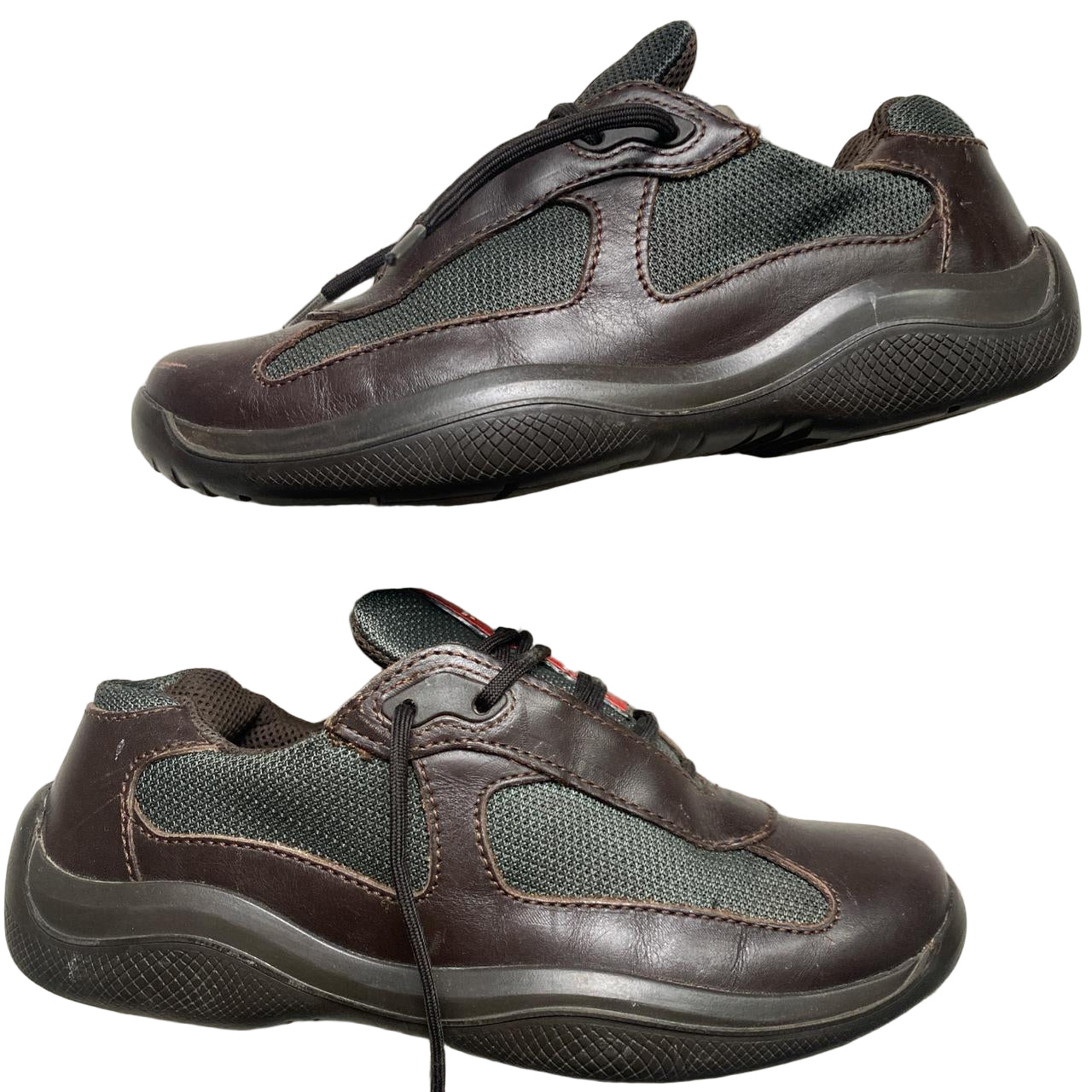 Prada Americas Cup Vintage Brown and Red Low Trainers (UK 4.5)