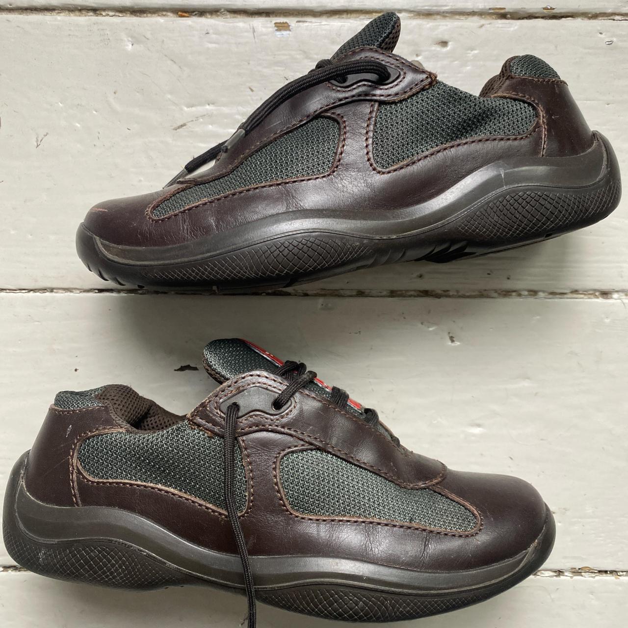 Prada Americas Cup Vintage Brown and Red Low Trainers