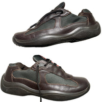 Prada Americas Cup Vintage Brown and Red Low Trainers (UK 4.5)