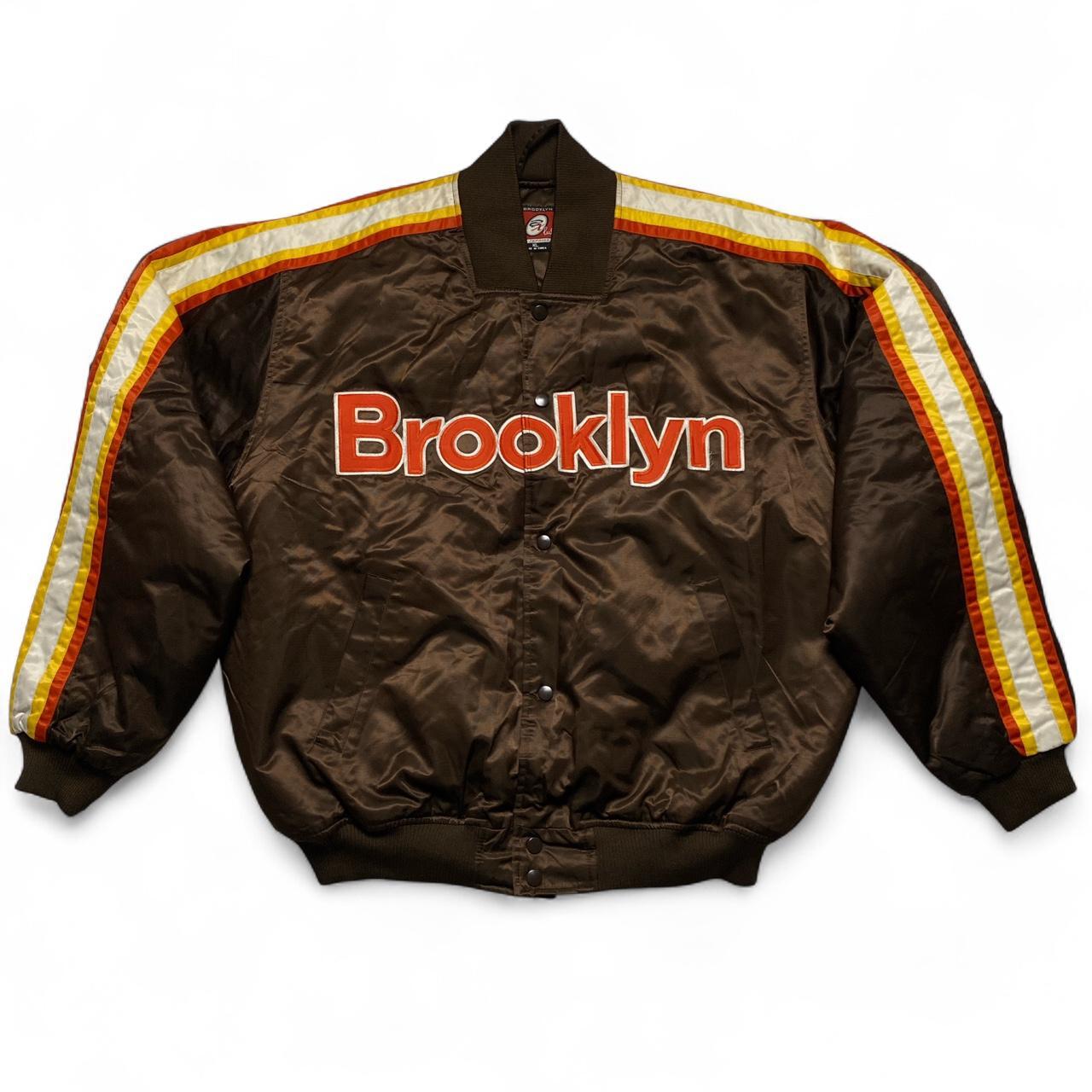 Brooklyn Xpress New York Vintage 90’s Y2K Brown Orange White Bomber Jacket (XL)