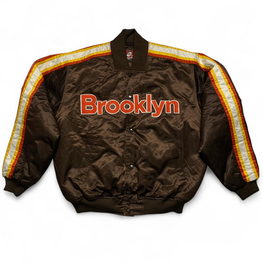 Brooklyn Xpress New York Vintage 90’s Y2K Brown Orange White Bomber Jacket (XL)