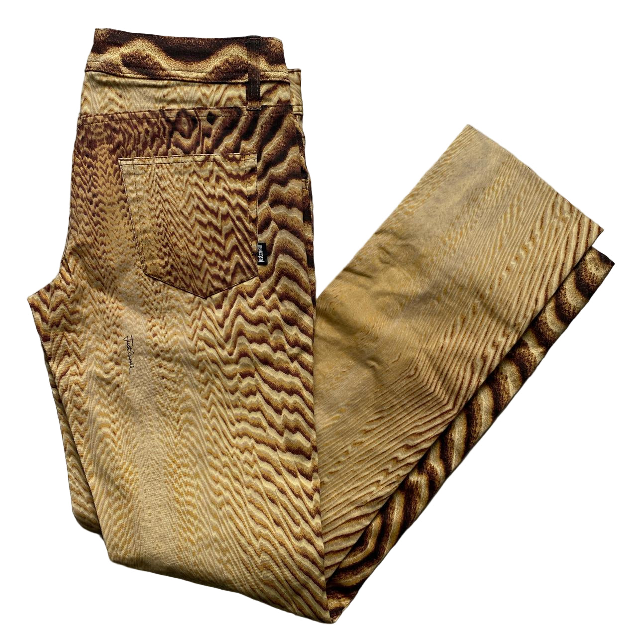 Just Cavalli Beige Brown Ripple Print Jean Trousers (27W)