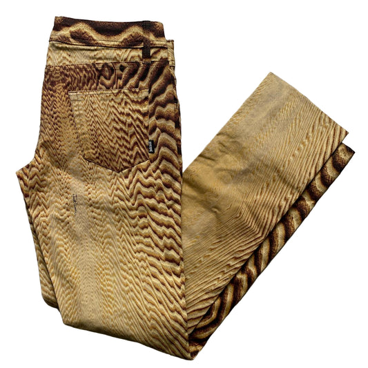 Just Cavalli Beige Brown Ripple Print Jean Trousers (27W)