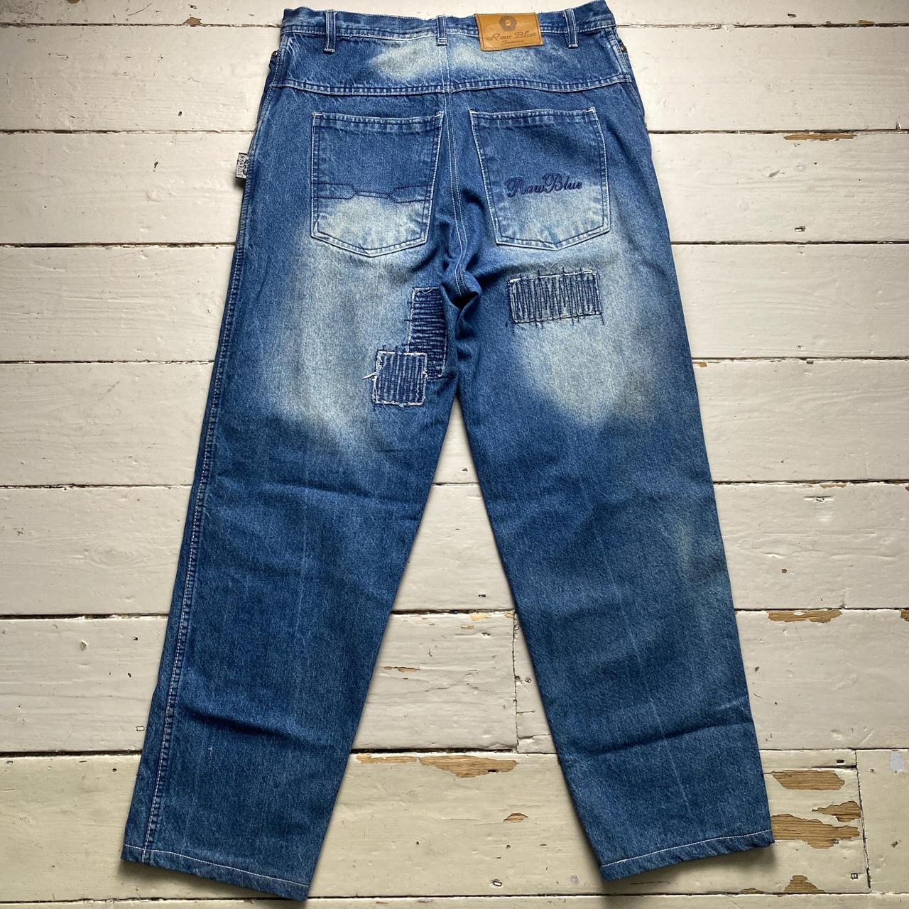 Raw Blue Vintage Baggy Patchwork Stonewashed Blue Jeans