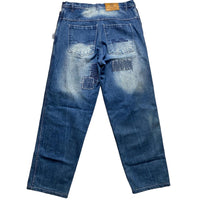 Raw Blue Vintage Baggy Patchwork Stonewashed Blue Jeans (34W)