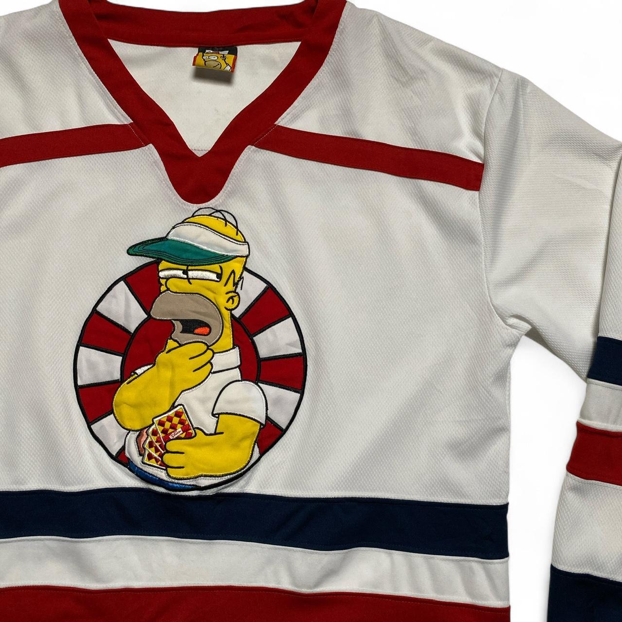 The Simpsons Homer Simpson Vintage y2k Hockey Jersey White Blue and Red (M)