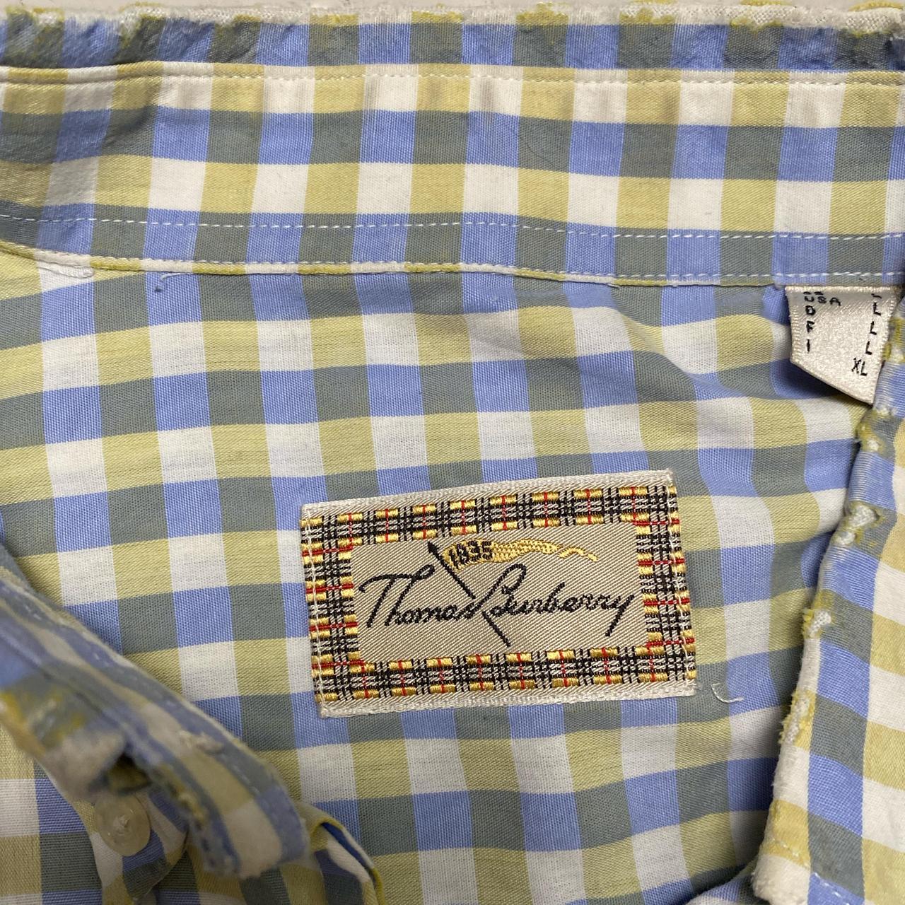 Thomas Burberry Long Sleeve Striped Checked Shirt White Blue and Yellow (L)