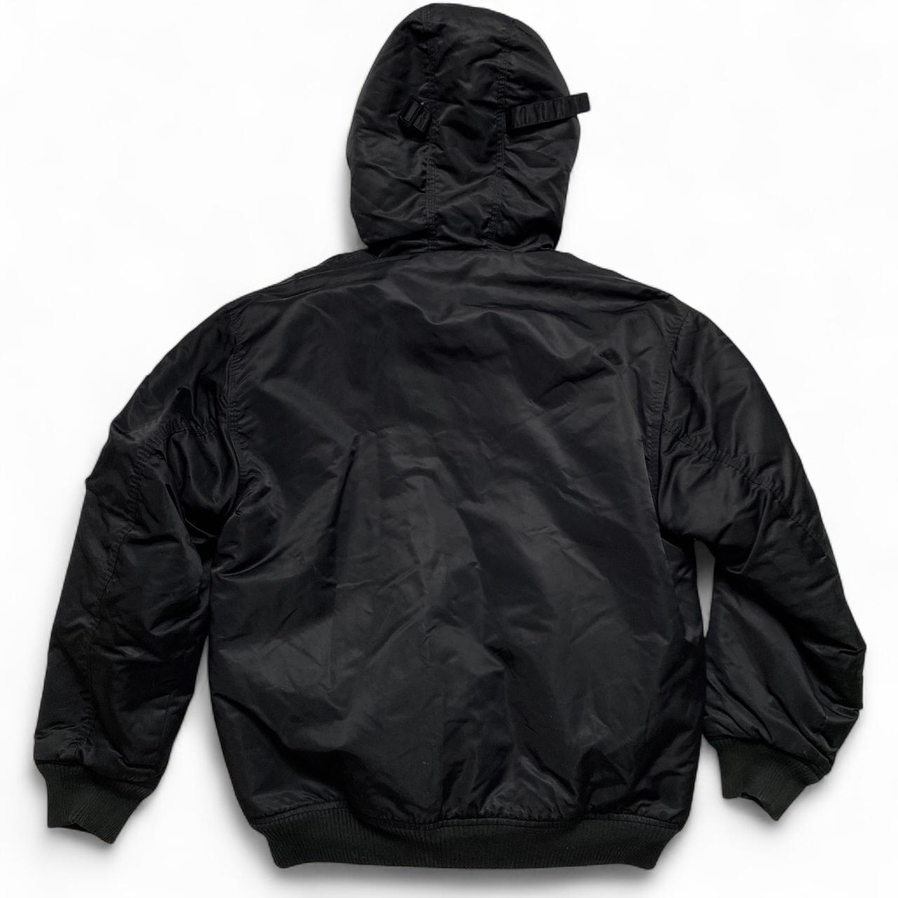 Avirex Vintage y2k Black Reversible Faux Fur Bomber Fur Trim Hooded Jacket (M)