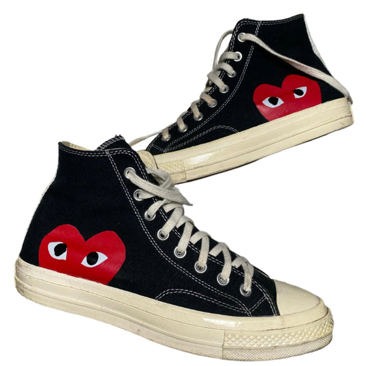 Comme Des Garcons Play Black Red and White Converse High Top Trainers (UK 10)