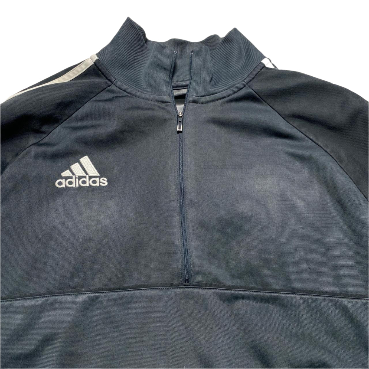 Adidas Football Grey and White Stripe Quarter Zip Jumper (L)