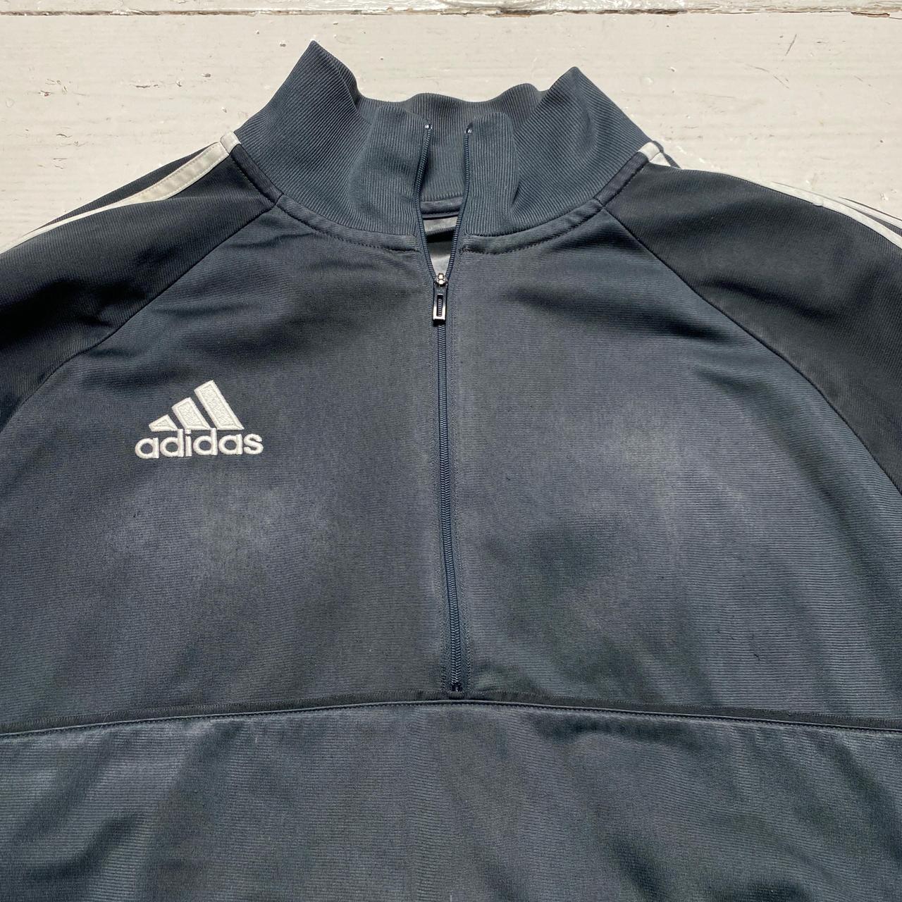 Adidas Football Grey and White Stripe Quarter Zip