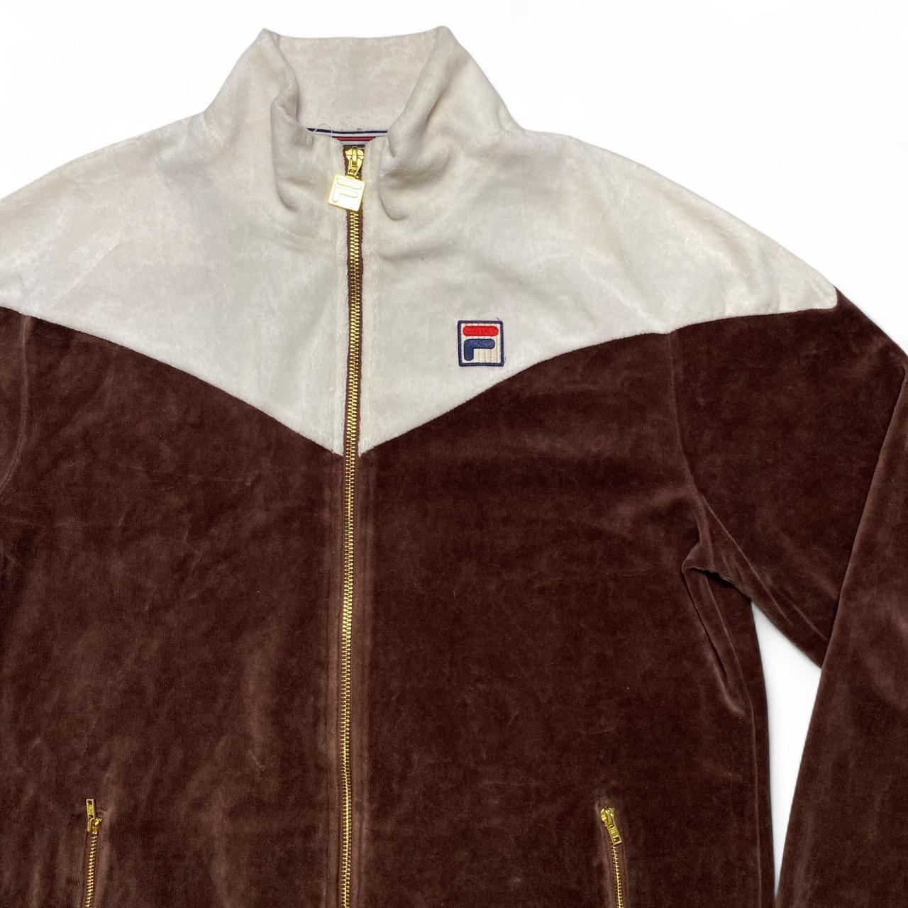 Fila Brown and White Velour Zip Tracksuit Jacket (S)