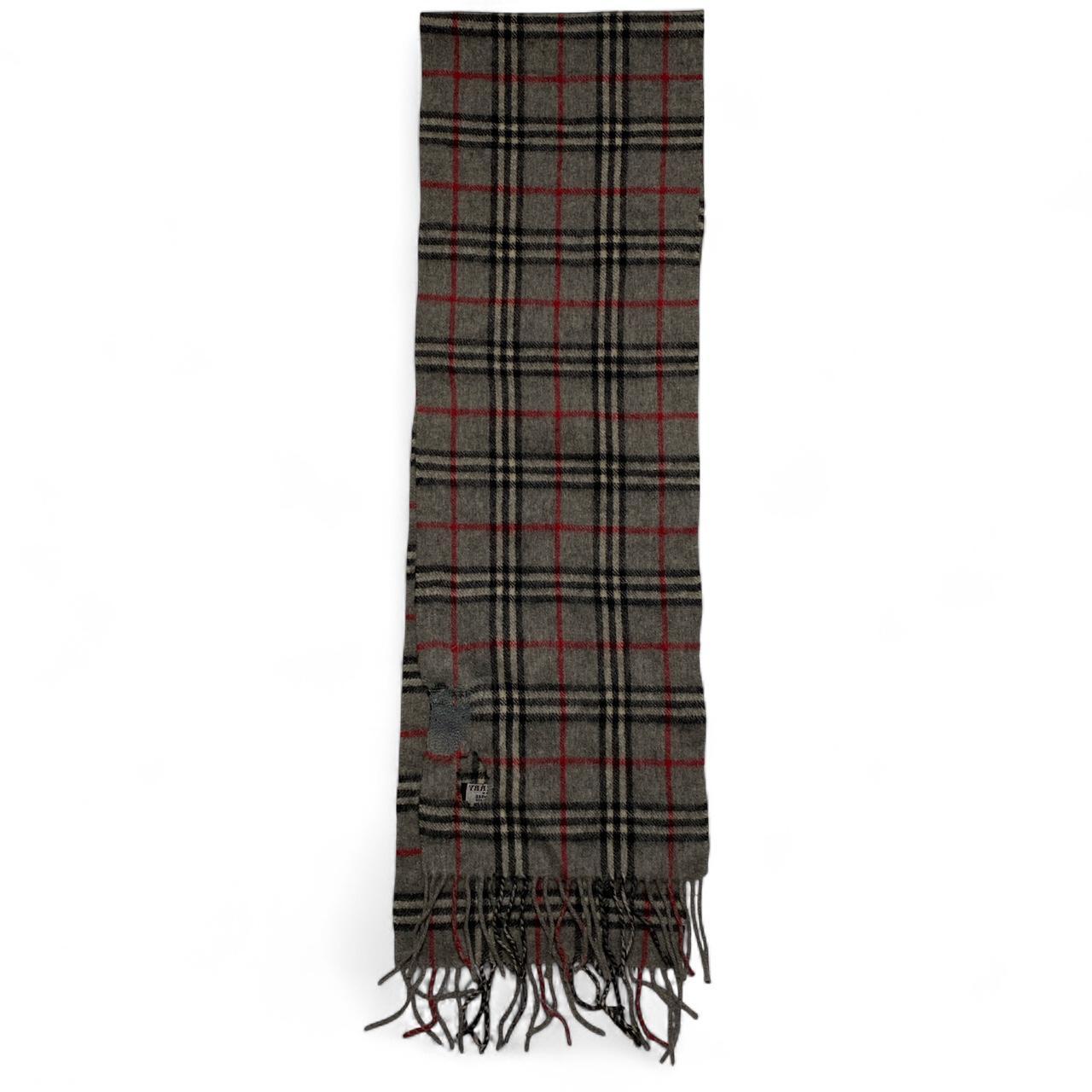 Burberry Vintage Cashmere Wool Scarf Grey Black and Red