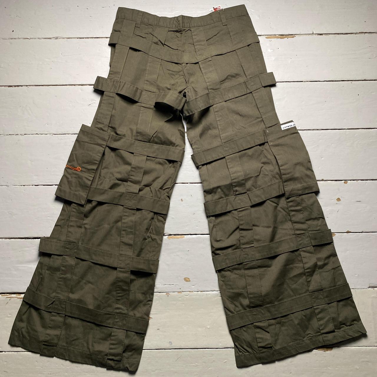 Criminal Damage Bondage Baggy Cargo Khaki Green and Orange Combat Trousers