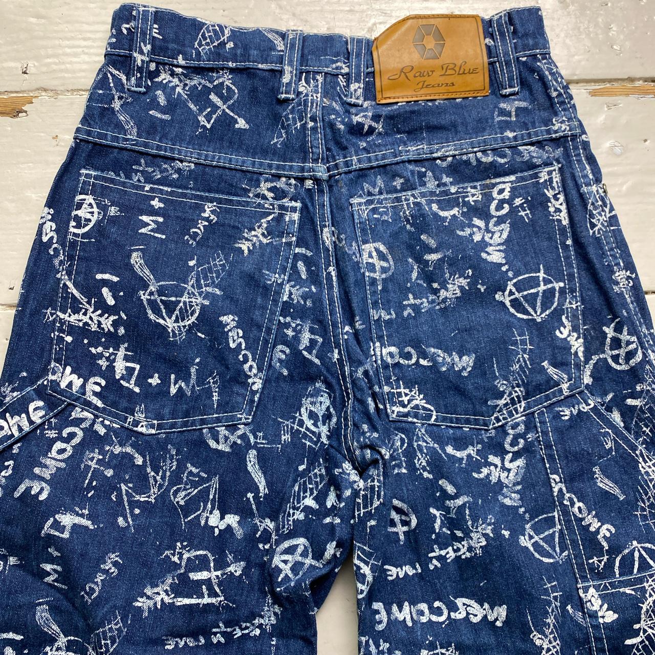 Raw Blue Anarchy All Over Paint Prints Jort Jean Shorts