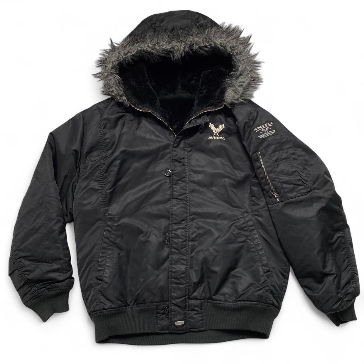 Avirex Vintage y2k Black Reversible Faux Fur Bomber Fur Trim