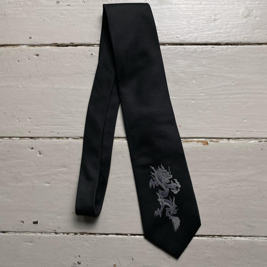 Dragon Y2K Japanese Black and Silver Tie