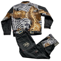 Raw Blue Full Denim Giraffe and Zebra Wildlife Jeans Set (L)