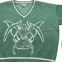 Heaven Can Wait Cropped Mint Green and White Reaper V Neck Jumper (M)