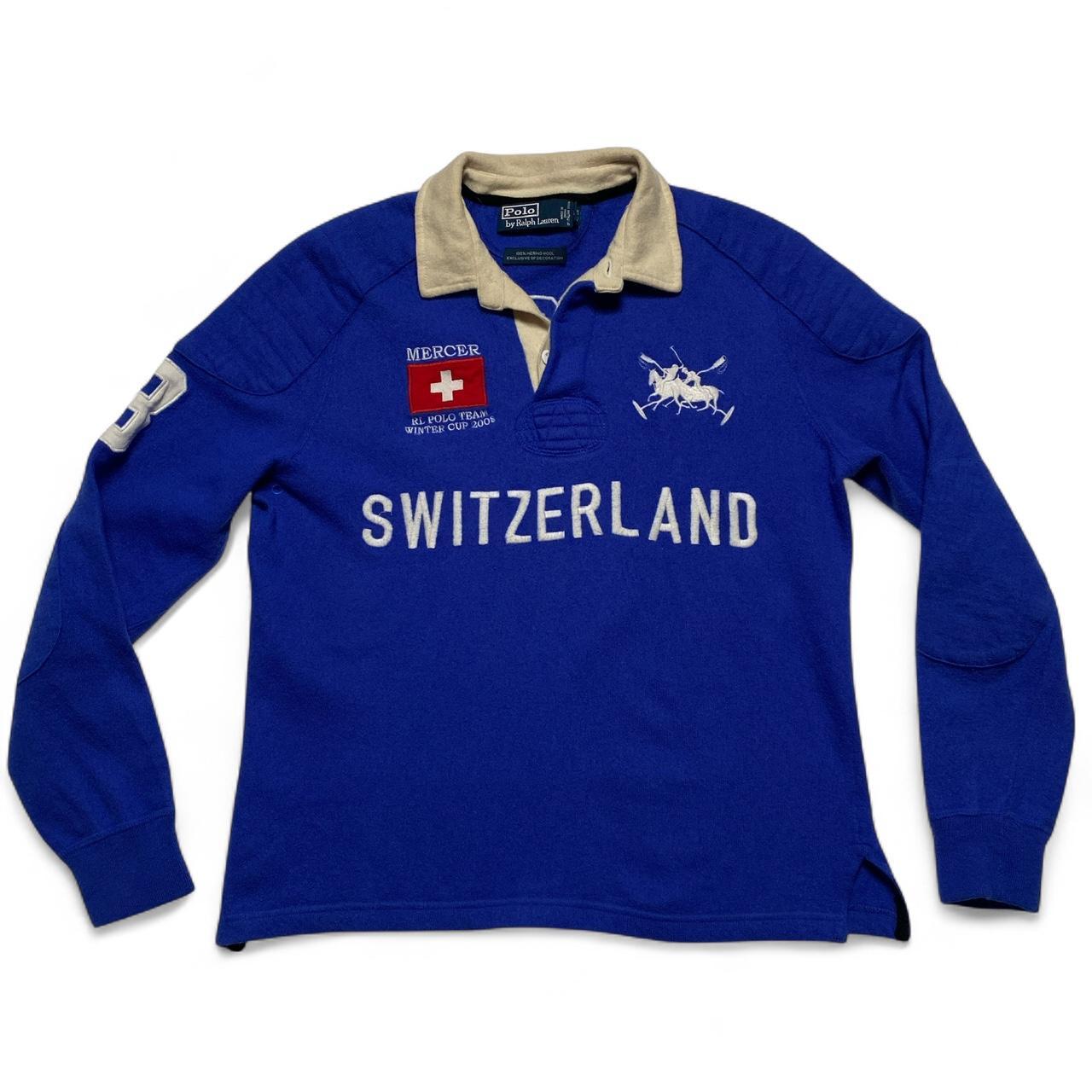 Ralph Lauren Polo Blue and White Merino Wool Long Sleeve Polo Shirt (S)