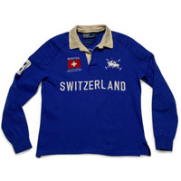 Ralph Lauren Polo Blue and White Merino Wool Long Sleeve Polo Shirt (S)