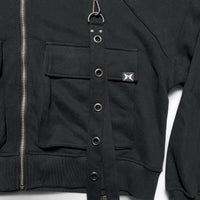 Minga London Goth Grunge Black and Silver Bondage Hoodie (2XL)