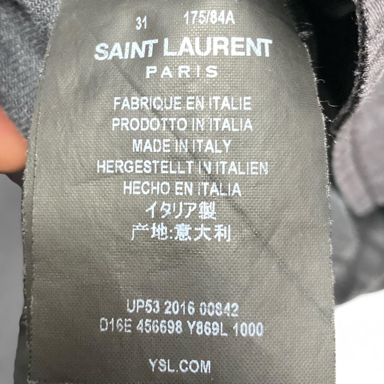 Saint Laurent Paris YSL Black Ribbed Leather Patch Zipper Biker Jeans (31W)