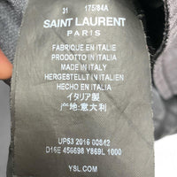 Saint Laurent Paris YSL Black Ribbed Leather Patch Zipper Biker Jeans (31W)