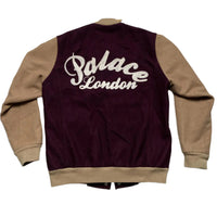 Palace Wool Burgundy and Sand Tan Brown Varsity Bomber Jacket (L)