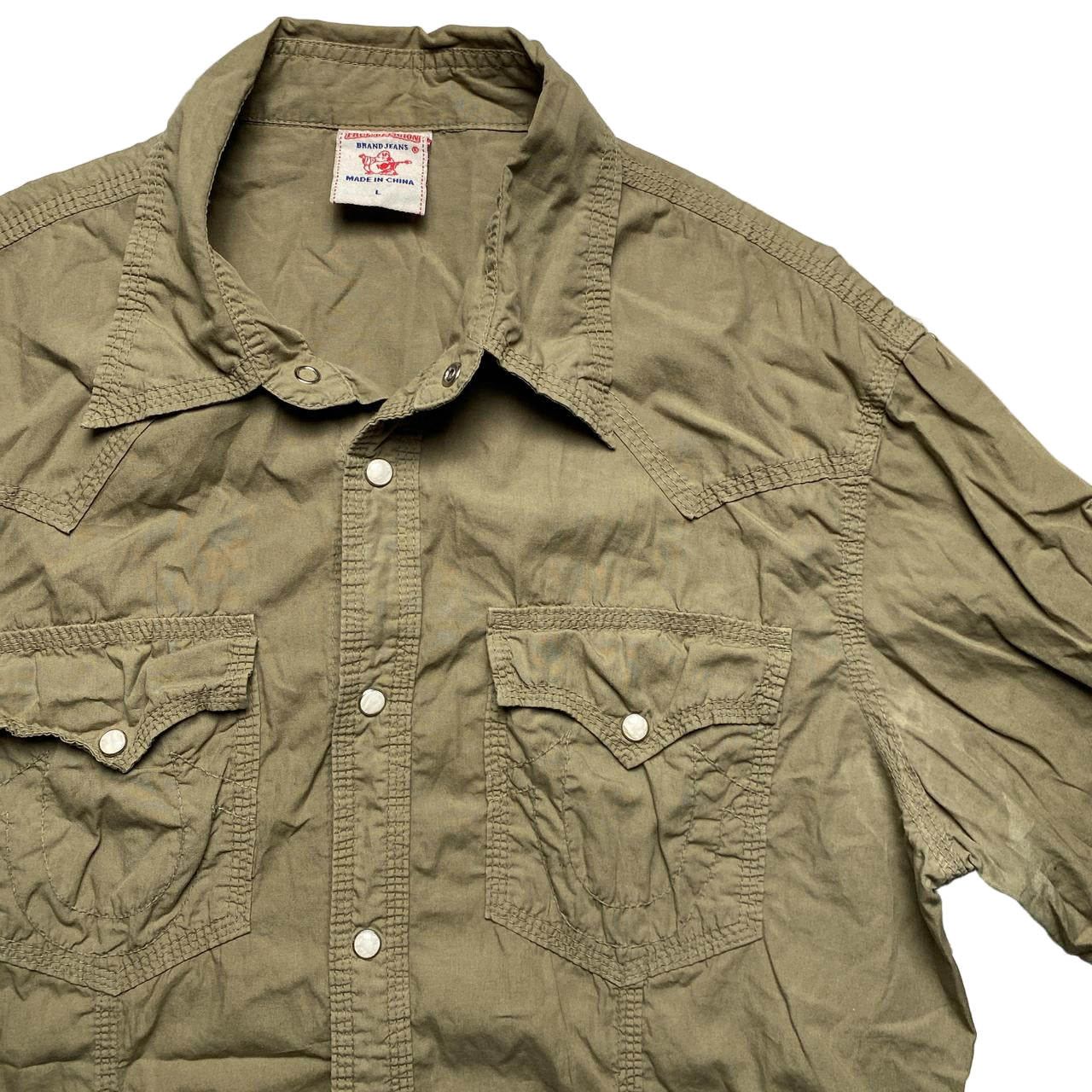 True Religion Khaki Green Stitch Shirt (L)