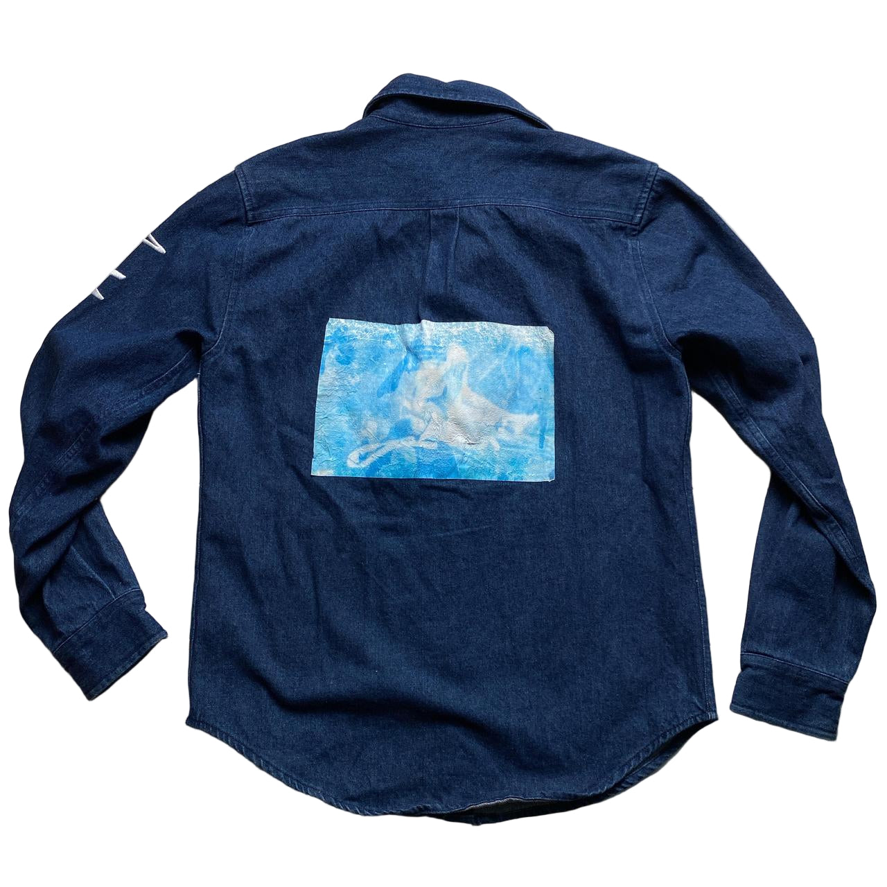 Thames Denim Blue and White Embroidery Long Sleeve Shirt (M)
